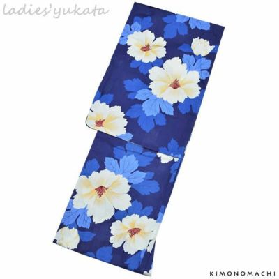 【Prices down】変わり織り女性浴衣単品「茄子紺色 芙蓉」フリーサイズ お仕立て上がり浴衣 花火大会、夏デートに  綿浴衣 bonheur saisons ボヌールセゾン 【メール便不可】ss2503ykl35