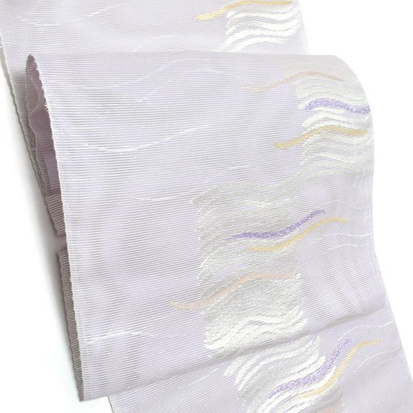 夏絽名古屋帯「藤鼠色 波」未仕立て 小紋、紬、お洒落着に 正絹名古屋帯 九寸名古屋帯 洒落帯