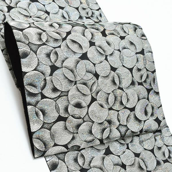 振袖袋帯「シルバー ゆらぎ縞」未仕立て 振袖帯 前撮り  正絹帯