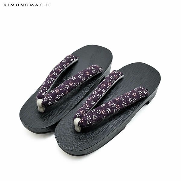 女性下駄単品「紫色 桜」F、LLサイズ 桐下駄   レディース
