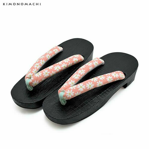 女性下駄単品「ピンク 小花」F、LLサイズ 桐下駄   レディース