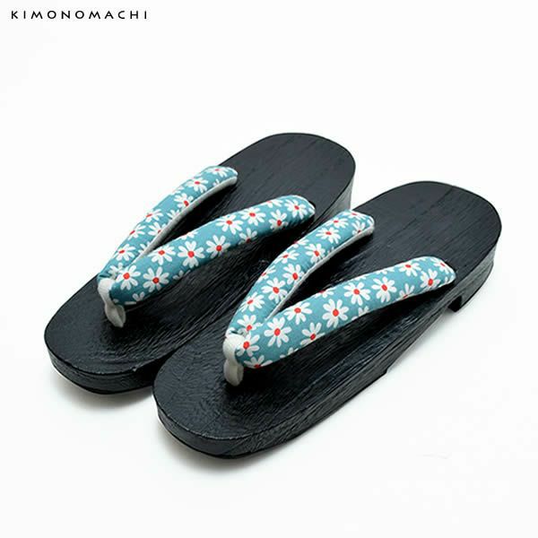 女性下駄単品「ターコイズ 小花」F、LLサイズ 桐下駄   レディース