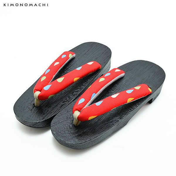 女性下駄単品「赤色 ドロップ」F、LLサイズ 桐下駄   レディース