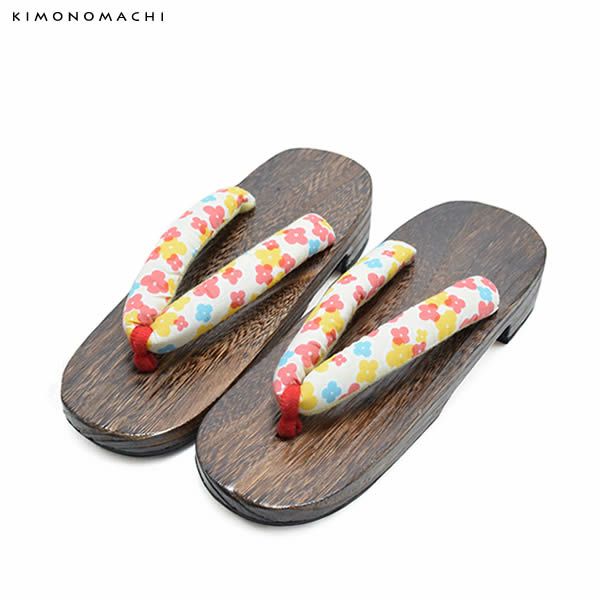 女性下駄単品「クリーム色 お花」F、LLサイズ 桐下駄   レディース 0