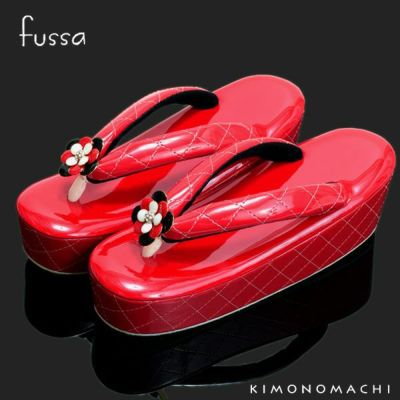 【Prices down3】fussa草履単品「赤色ステッチ お花飾り付き」ステッチ草履 フッサ ブランド草履 成人式の前撮りに 振袖草履 【メール便不可】ss2503zbg20