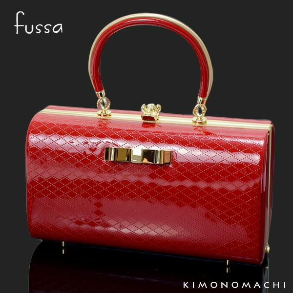 fussaバッグ単品「赤色 リボン」型押リボン飾り フッサ ブランドバッグ 和装バッグ 振袖バッグ