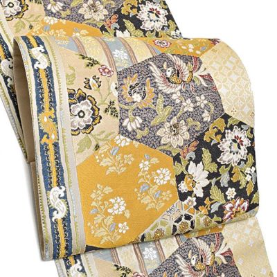 Prices down4】振袖袋帯「朱赤色 露芝に唐草」振袖 西陣織 振袖