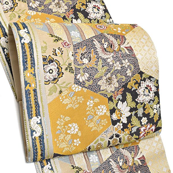 礼装袋帯「更紗縞、切嵌」未仕立て 京都西陣 六通柄  西陣織