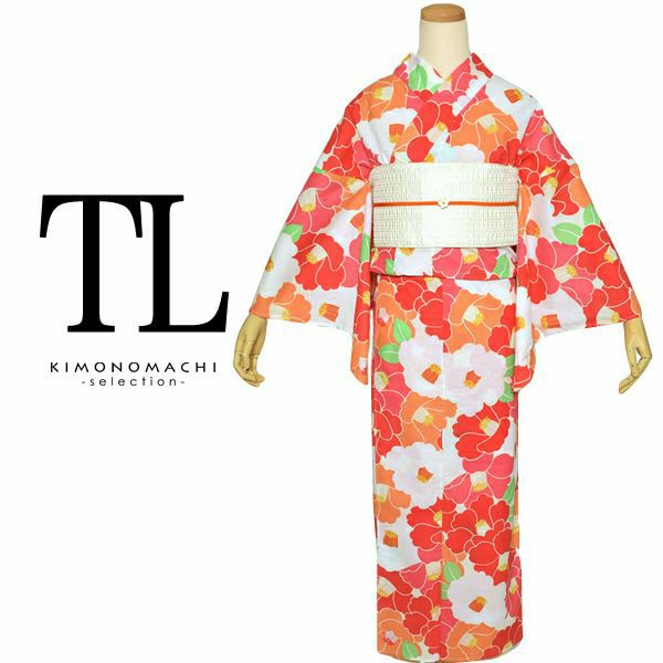 TLサイズ浴衣単品「赤×オレンジ 椿」トールサイズ浴衣  レディース 花火大会、夏祭りに 女性浴衣単品 【メール便不可】ss2303ykl55