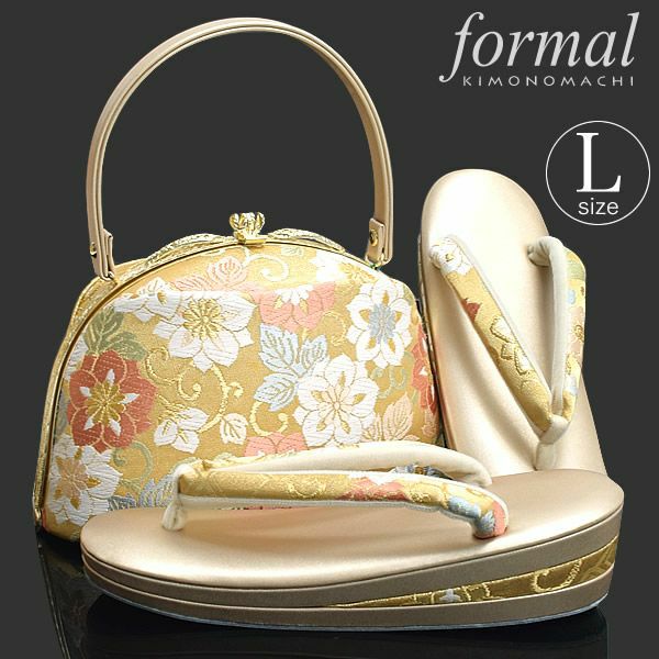礼装草履バッグセット「ゴールド 鉄線」Lサイズ 花しおり 草履 和装バッグ 2の3枚芯