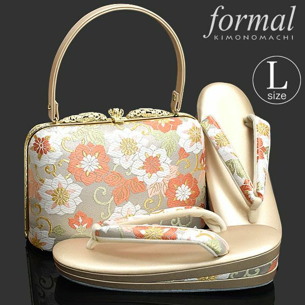 礼装草履バッグセット「シルバー 鉄線」Lサイズ 花しおり 草履 和装バッグ 2の3枚芯