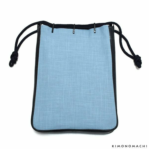 粋也信玄袋「水色」日本製 和装小物 紳士 浴衣、着物に 男性巾着