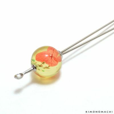 【Prices down】ドライフラワー玉かんざし「オレンジ×イエロー　花」日本製 夏かんざし 二本足 浴衣、着物に お花かんざし （D-2）【メール便不可】ss2503wkk30