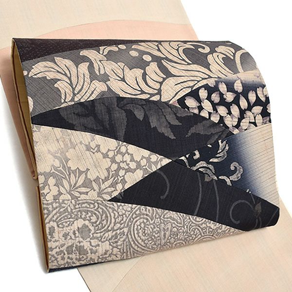 Prices down3】洒落袋帯「薄ベージュ色 キリバメ」未仕立て 正絹帯 紬 