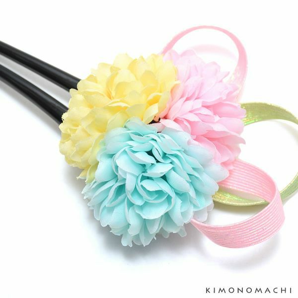 【Prices down3】お花髪飾り「パステルカラーのお花」かんざし お花髪飾り フラワーかんざし  卒業式、成人式、振袖 HK-37【メール便不可】ss2406wkk20