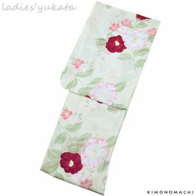 【Prices down】変わり織り女性浴衣単品「生成り ワイン×ピンク 椿と桜」フリーサイズ お仕立て上がり浴衣 花火大会、夏デートに  綿浴衣 bonheur saisons ボヌールセゾン 【メール便不可】ss2406ykl25