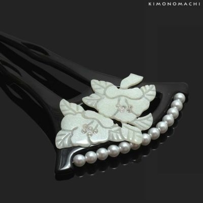 銀杏型かんざし「黒色 花」訪問着、付け下げに フォーマル 簪  礼装かんざし CM-932黒【メール便不可】＜H＞ss2503wkk40