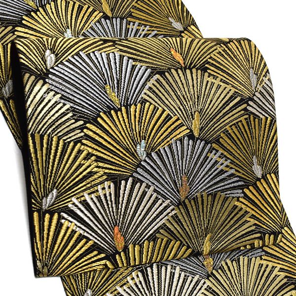 礼装袋帯「黒色 扇松文」未仕立て 京都西陣 六通柄 訪問着、色留袖、付け下げに 礼装帯