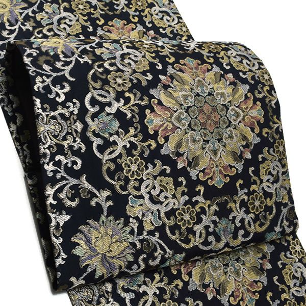 Prices down3】礼装袋帯「黒色 宝相華文」未仕立て 京都西陣 六通柄  