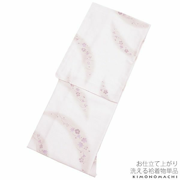 紬風袷着物単品「薄桜色 吹き寄せ」Lサイズ 小紋 お仕立て上がり着物 プレタ 洗える着物