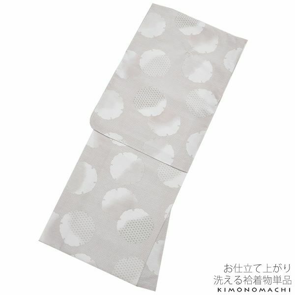 紬風袷着物単品「鼠色 雪輪」Lサイズ 小紋 お仕立て上がり着物 プレタ 洗える着物