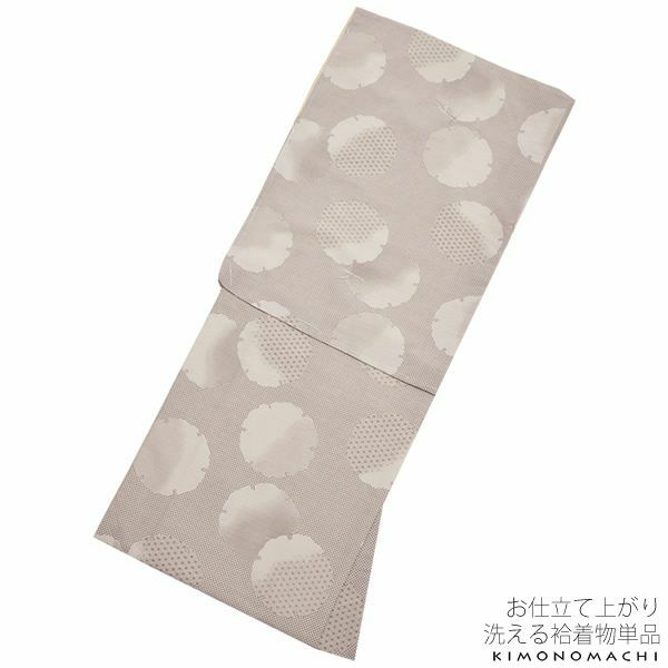 紬風袷着物単品「生成り 雪輪」Lサイズ 小紋 お仕立て上がり着物 プレタ 洗える着物