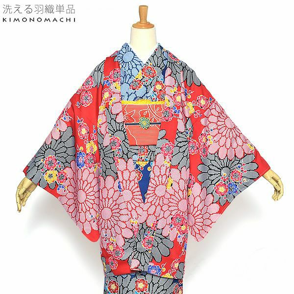 【Prices down】京都きもの町オリジナル羽織単品「赤色菊と梅」S、F、TL、LL ポリエステル 防寒 レッド　花柄 女性羽織 【メール便不可】ss2212kct10