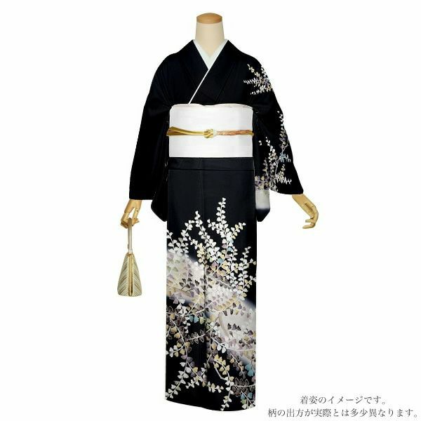 仕立て上がり訪問着単品「黒色　柊」正絹着物 フォーマル 結婚式 パーティー 正絹訪問着