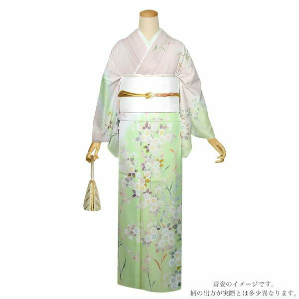 仕立て上がり訪問着単品「ピンク×グリーンぼかし　桜」正絹着物 フォーマル 結婚式 パーティー 正絹訪問着