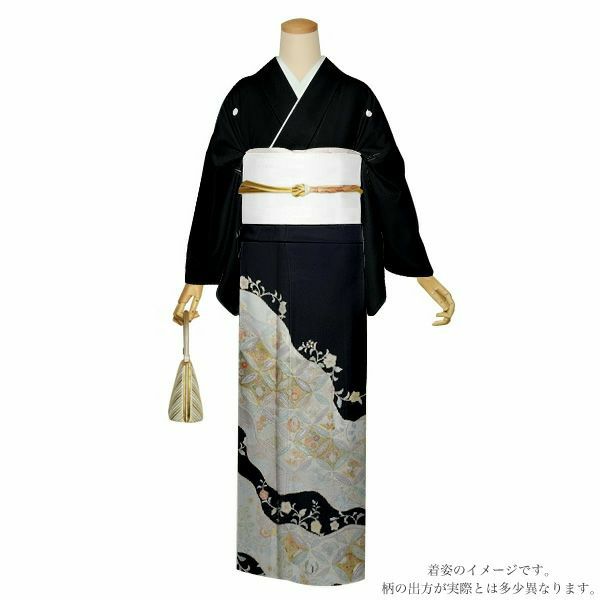 お仕立て上がり黒留袖単品「霞に七宝、花更紗」紋入れ代込み 留袖 結婚式  正絹着物