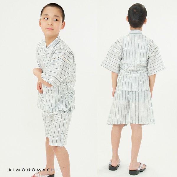 男の子 甚平 白縞 90 100 110 1 130 キッズ しじら甚平 子供甚平 夏祭り 花火大会に メール便不可 京都きもの町