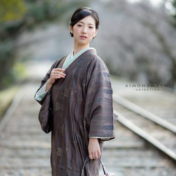 正絹 袷コート【大正抒情間道】ロング道中着 すべり