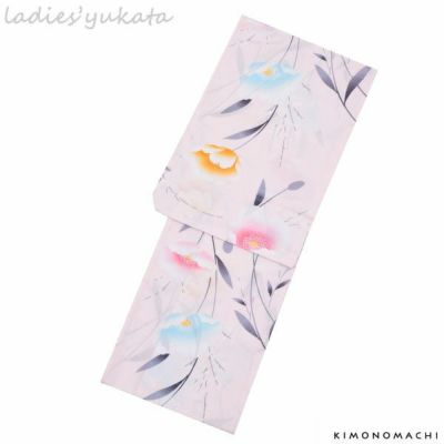 【Prices down】変わり織り 女性浴衣単品「薄ピンク色　ヒナゲシ」ボヌールセゾン お仕立て上がり浴衣 フリーサイズ 女性浴衣 （7JCE-148）【メール便不可】ss2503ykl30