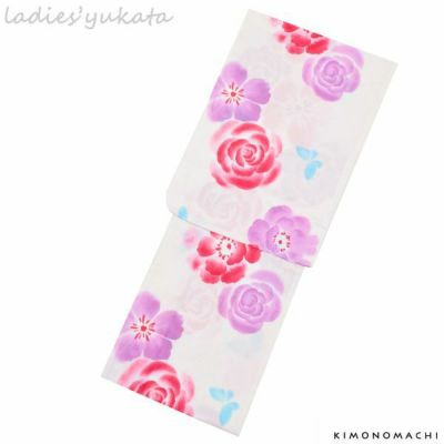 【Prices down】変わり織り 女性浴衣単品「生成り　薔薇とお花、蝶」ボヌールセゾン お仕立て上がり浴衣 フリーサイズ 女性浴衣 （7JCE-150）【メール便不可】ss2503ykl30