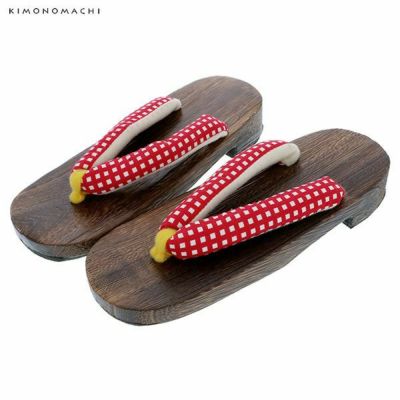 【Prices down】下駄　浴衣　kimonomachiオリジナル下駄単品「赤色　格子」選べる2サイズ　フリーサイズ（Lサイズ）　LL　赤　レッド　格子　チェック　夏祭り　花火大会　夏フェス　浴衣下駄　女性　レディース　桐