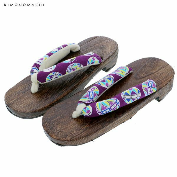 女性 下駄単品「紫色　毬」フリーサイズ（Lサイズ）、LLサイズ 夏祭り、花火大会、夏フェス 浴衣下駄 婦人下駄