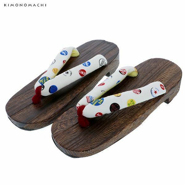 女性 下駄単品「白色　カラフルボタン」フリーサイズ（Lサイズ）、LLサイズ 夏祭り、花火大会、夏フェス 浴衣下駄 婦人下駄