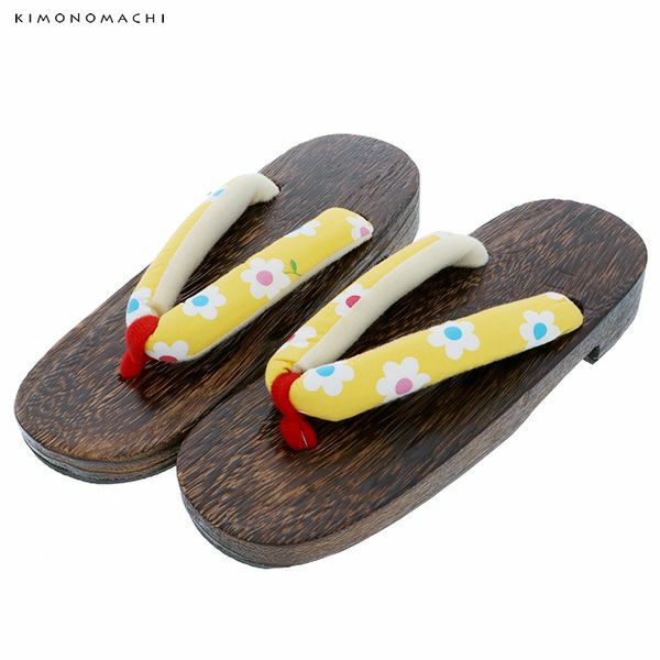 女性 下駄単品「黄色　フラワー」フリーサイズ（Lサイズ）、LLサイズ 夏祭り、花火大会、夏フェス 浴衣下駄 婦人下駄