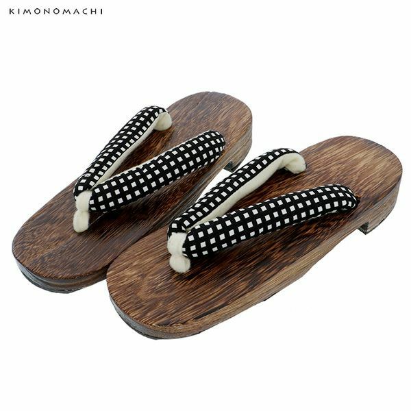 女性 下駄単品「黒色格子」フリーサイズ（Lサイズ）、LLサイズ 夏祭り、花火大会、夏フェス 浴衣下駄 婦人下駄