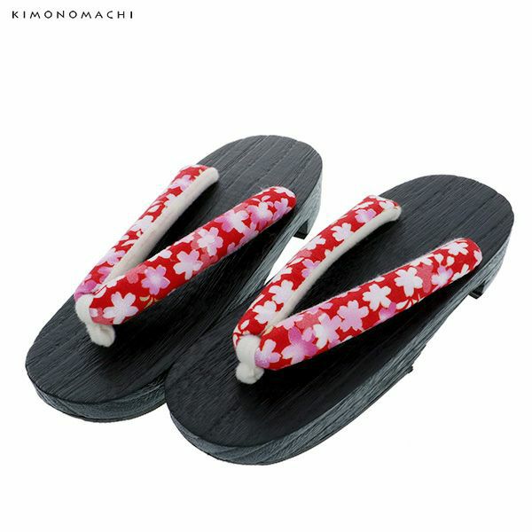 女性 下駄単品「赤色　桜」フリーサイズ（Lサイズ）、LLサイズ 夏祭り、花火大会、夏フェス 浴衣下駄 婦人下駄