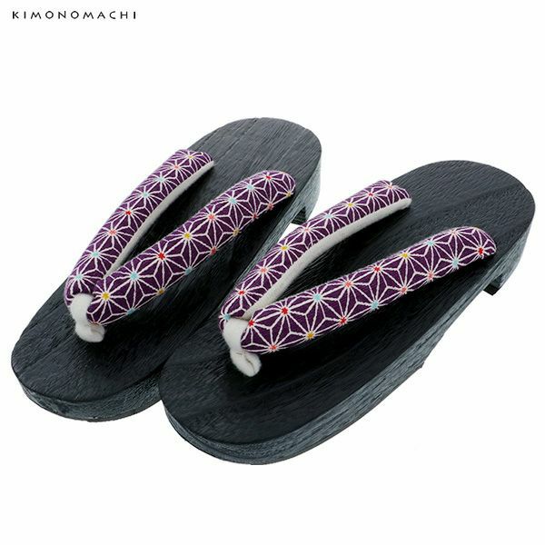 下駄　浴衣　kimonomachiオリジナル下駄単品「紫色　麻の葉」選べる2サイズ　フリーサイズ（Lサイズ）　LL　紫　パープル　麻の葉　古典　夏祭り　花火大会　夏フェス　浴衣下駄　女性　レディース　桐下駄　23.5　24.0　24.5　25.0