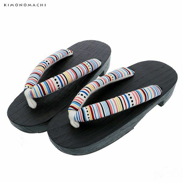 女性 下駄単品「カラフルストライプ」フリーサイズ（Lサイズ）、LLサイズ 夏祭り、花火大会、夏フェス 浴衣下駄 婦人下駄