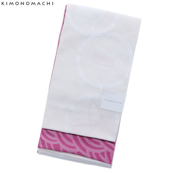 京都きもの町オリジナル 浴衣帯単品「白色　丸紋」小袋帯 細帯 四寸 日本製 ＜17浴衣帯14＞