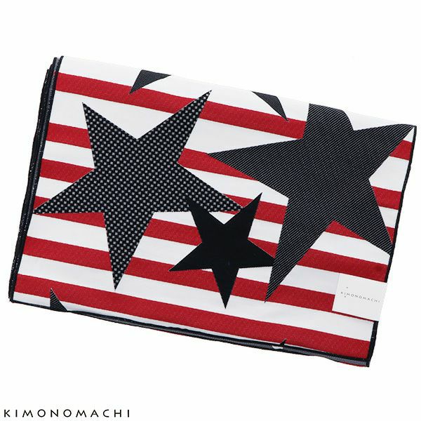 京都きもの町オリジナル 浴衣帯単品「赤色　ストライプスター」兵児帯 ゆかた帯 日本製 へこ帯 ＜17浴衣帯16＞