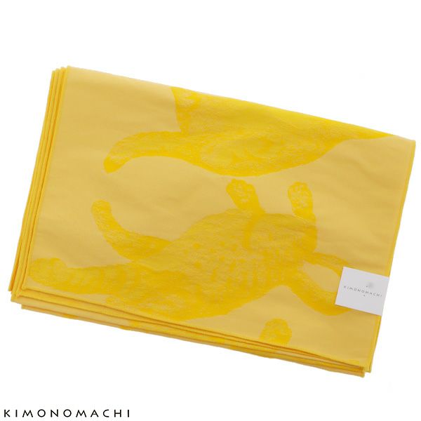 京都きもの町オリジナル 浴衣帯単品「マリーゴールドイエロー　猫」兵児帯 ゆかた帯 日本製 へこ帯 ＜17浴衣帯21＞