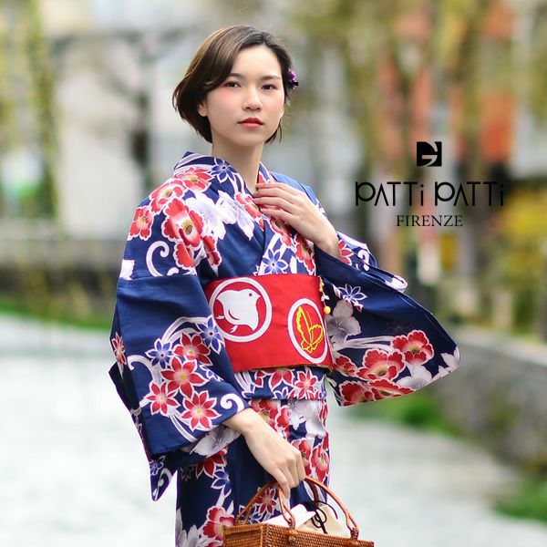 PATTi PATTi  浴衣単品「鉄紺色　蔦と花」浴衣単品 レディース ブランド浴衣単品 プレタ浴衣 大人浴衣単品 変わり織り浴衣 P1504