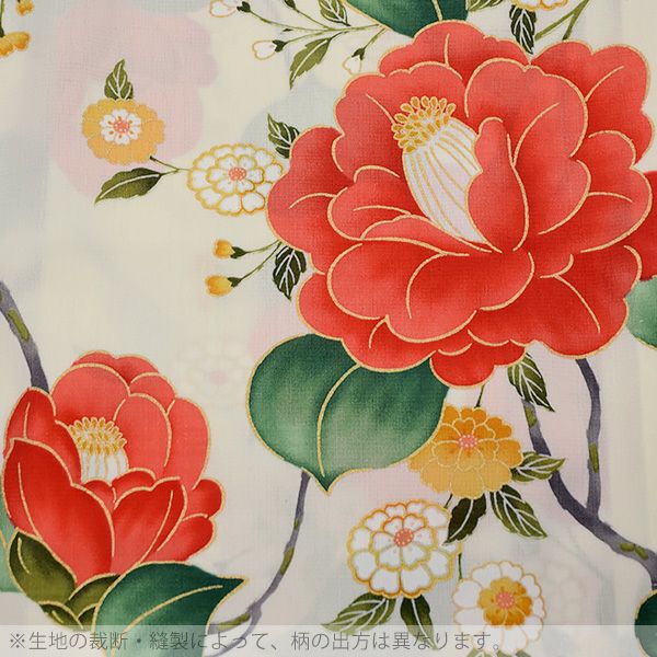 30％OFF】きもの道楽 女性浴衣単品「生成り 朱赤色乙女椿」東レ