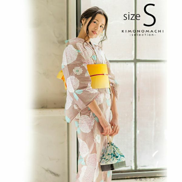 Sサイズ 浴衣単品「ラズベリーレッド　ストライプに花」女性浴衣 プレタ浴衣 レディース浴衣 お仕立て上がり浴衣 花火大会、夏デートに