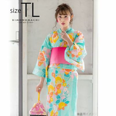 【Prices down】TLサイズ 浴衣単品「ターコイズグリーン　矢絣縞に橘」女性浴衣 プレタ浴衣 レディース浴衣 お仕立て上がり浴衣 花火大会、夏デートに 【メール便不可】ss2406ykl25