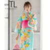 TLサイズ 浴衣単品「ターコイズグリーン　矢絣縞に橘」女性浴衣 プレタ浴衣 レディース浴衣 お仕立て上がり浴衣 花火大会、夏デートに